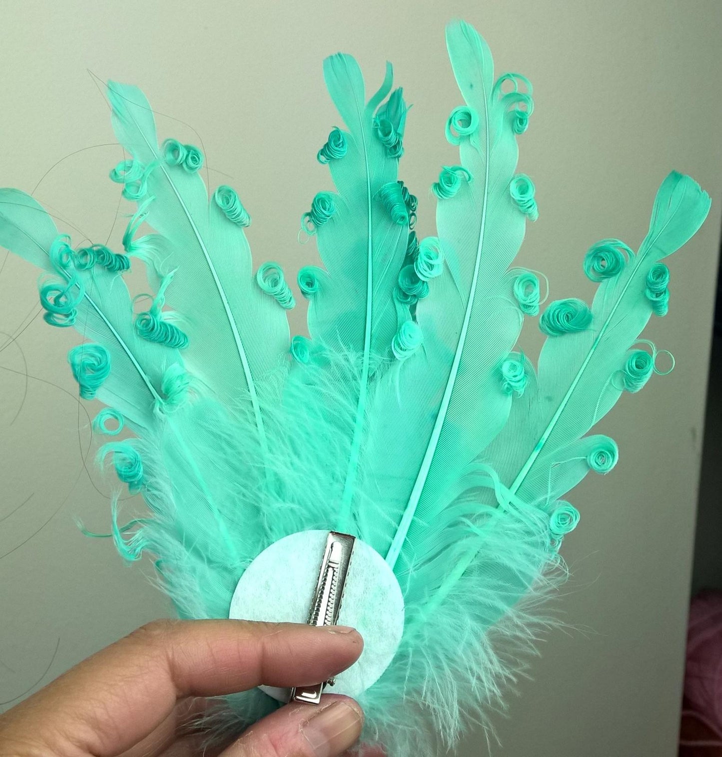 turqouise feather fascinator millinery hair clip wedding piece ascot race dance