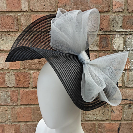 black light grey bow crinoline fascinator millinery headband wedding hat party cosplay