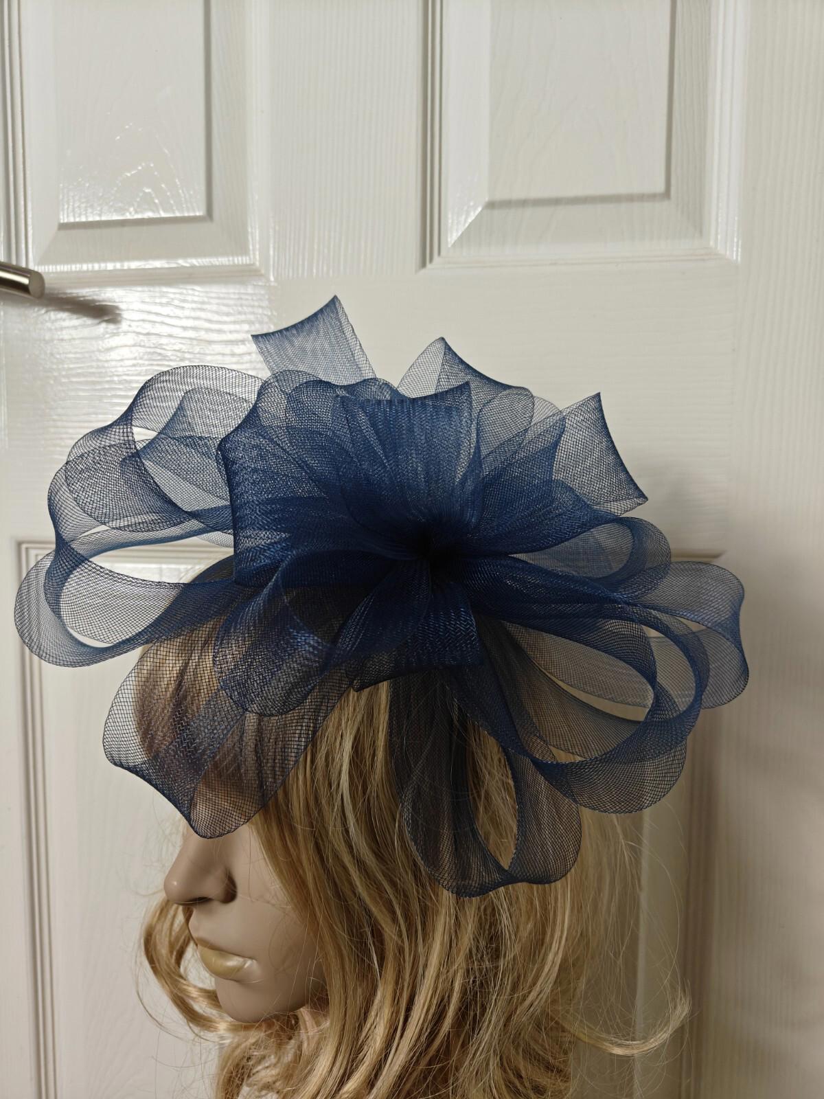 navy blue fascinator millinery burlesque headband wedding hat ascot race