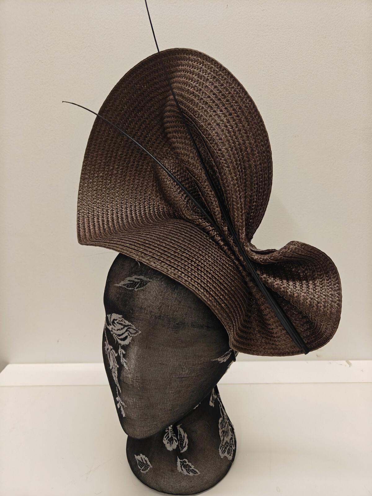 dark brown straw fascinator ostrich quill spine millinery headband wedding hat