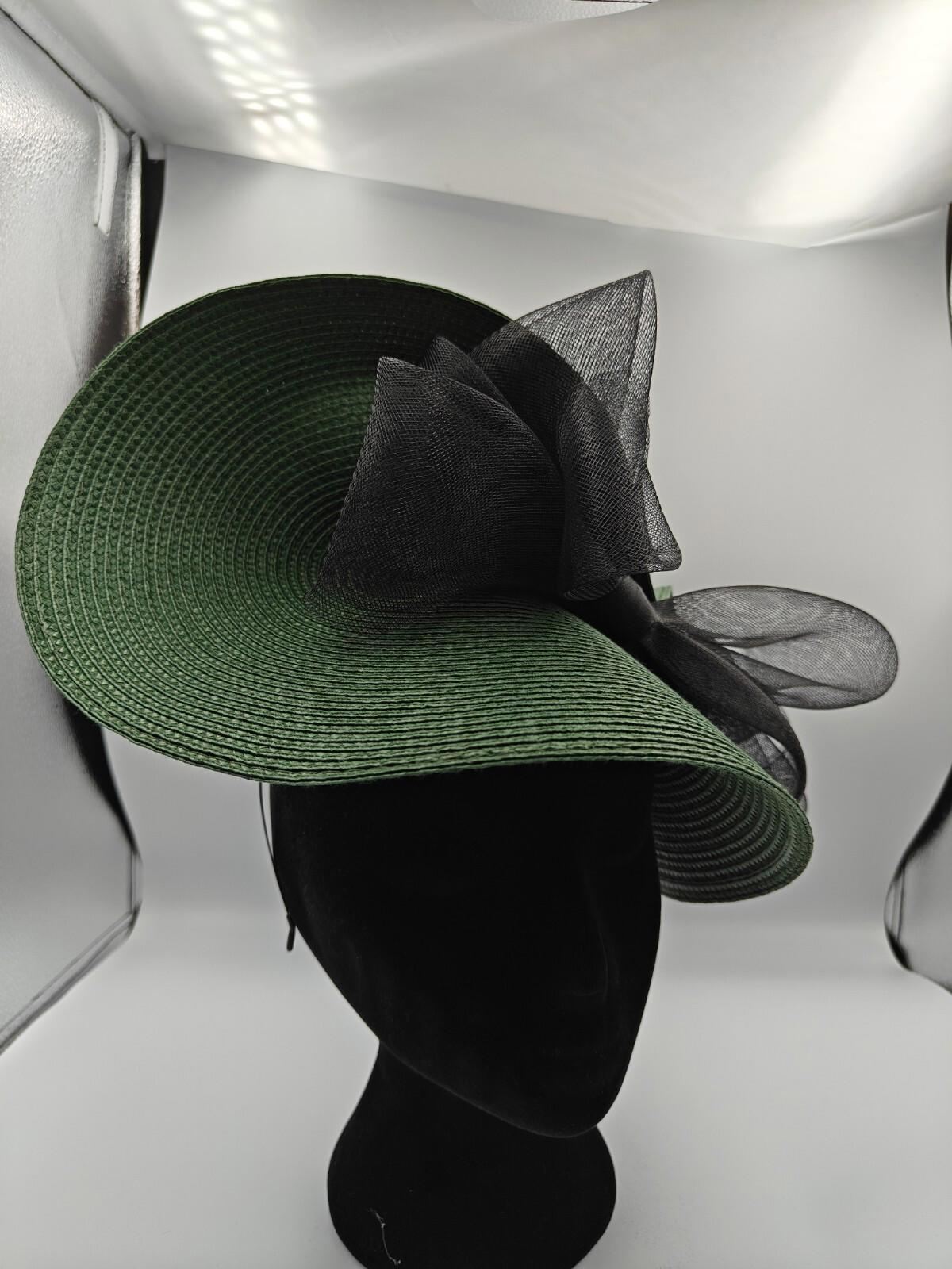 green black bow straw fascinator millinery burlesque headband wedding hat