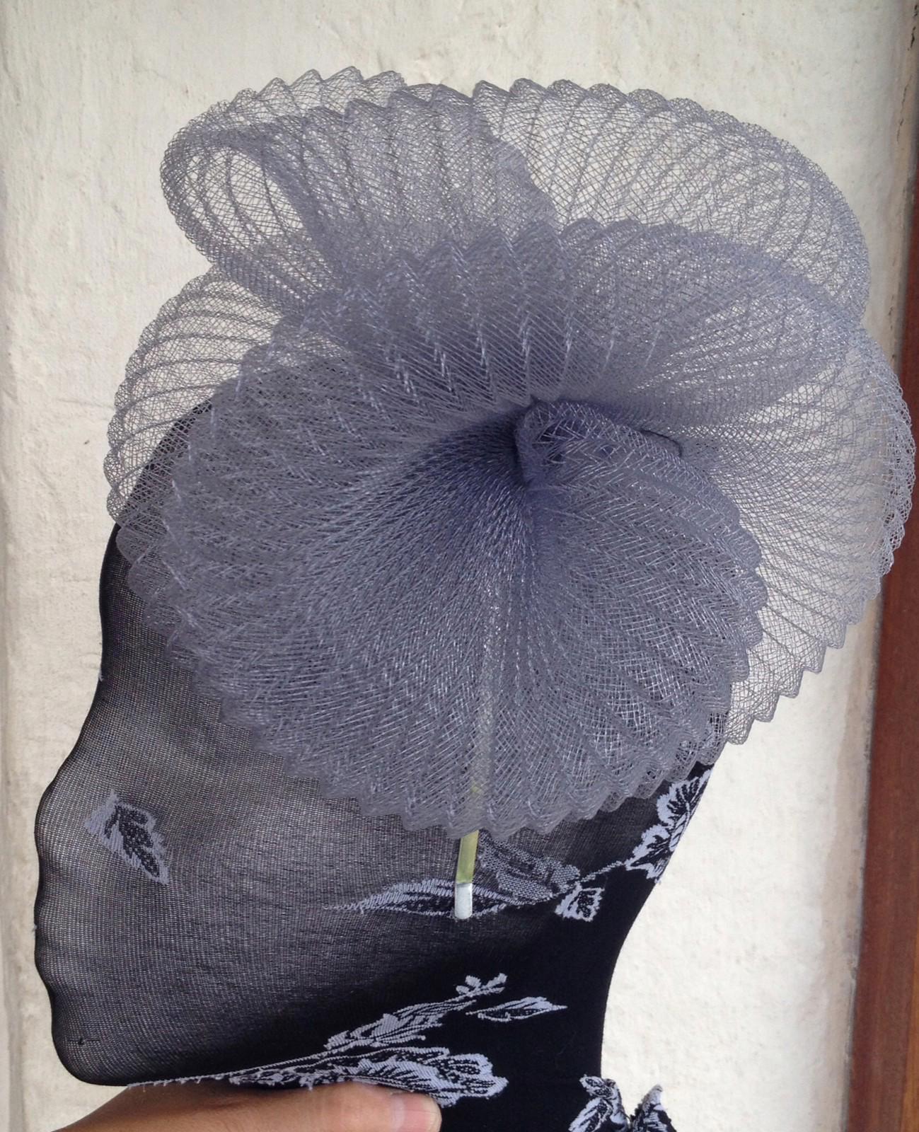 Grey feather fascinator millinery burlesque headband wedding hat hair piece