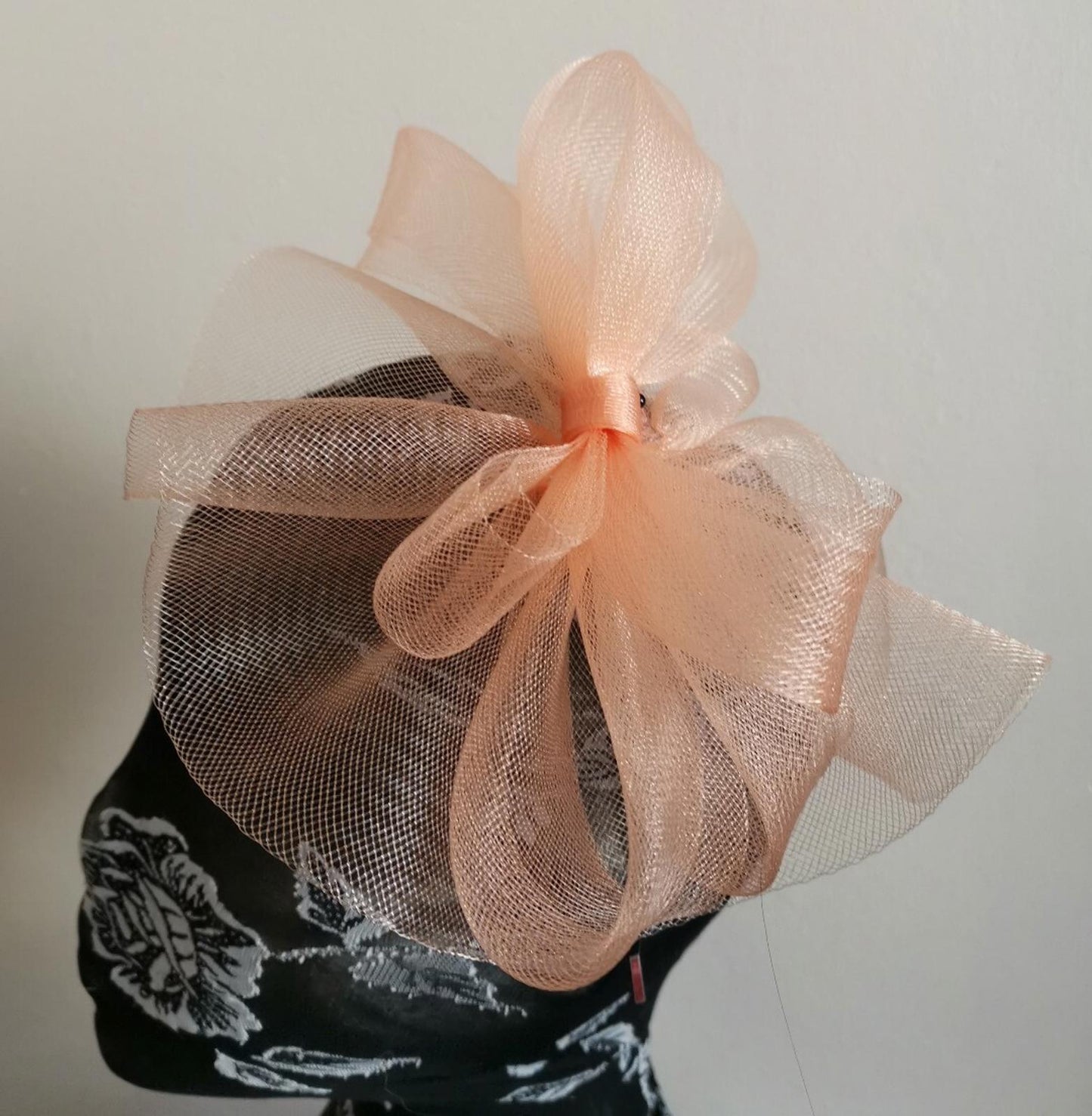 Peach nude coral salmon fascinator millinery burlesque wedding hat hair piece