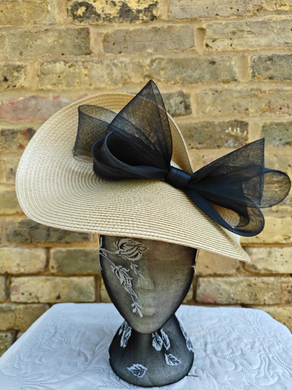 gold black large straw fascinator millinery headband wedding hat ascot