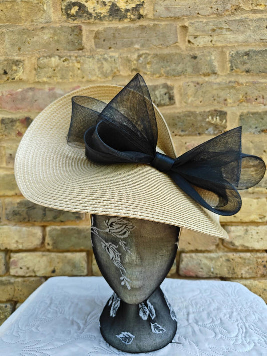 gold black large straw fascinator millinery headband wedding hat ascot