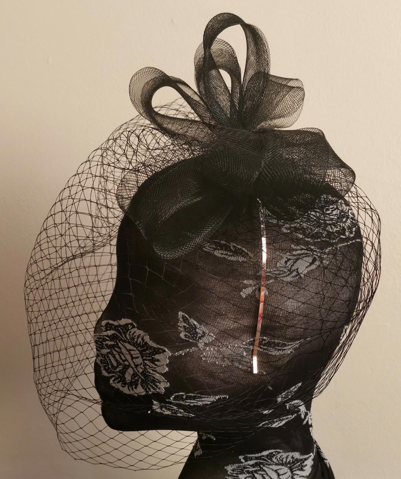 black veil fascinator millinery burlesque wedding hat hair piece race bridal