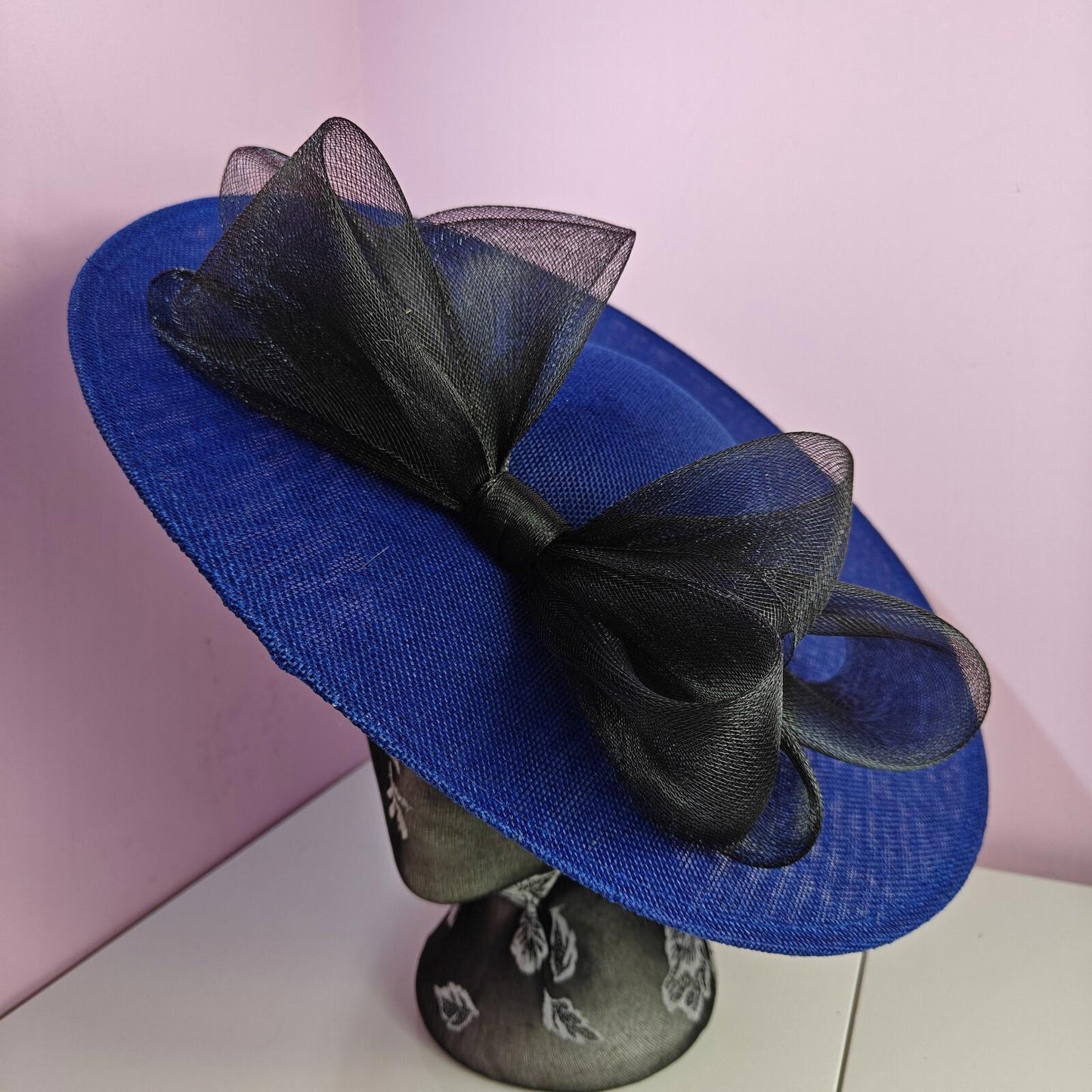 blue black large fascinator headband wedding hat  Kentucky Derby Royal Ascot bow