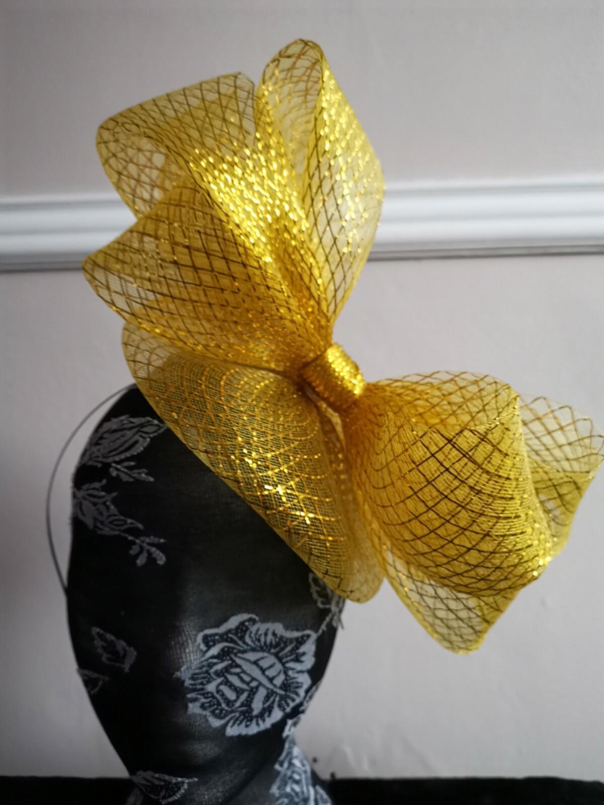 gold fascinator millinery burlesque headband wedding hat hair piece ascot race