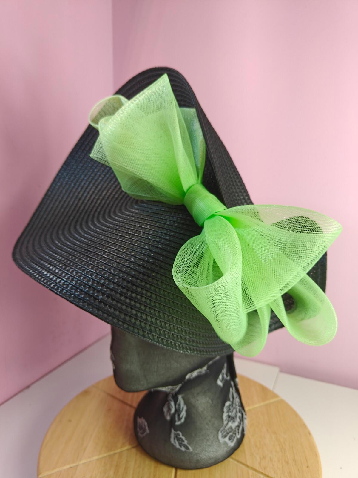 black apple green large straw fascinator wedding hat Kentucky Derby Royal Ascot