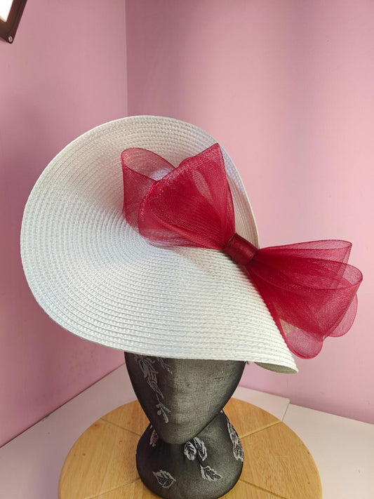 white dark red large straw fascinator wedding hat Kentucky Derby Royal Ascot