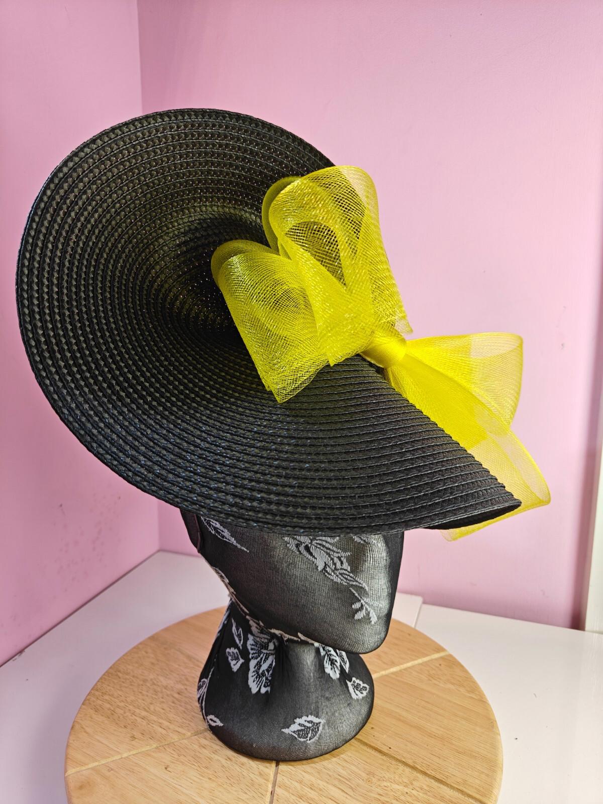 black yellow large straw fascinator wedding hat Kentucky Derby Royal Ascot