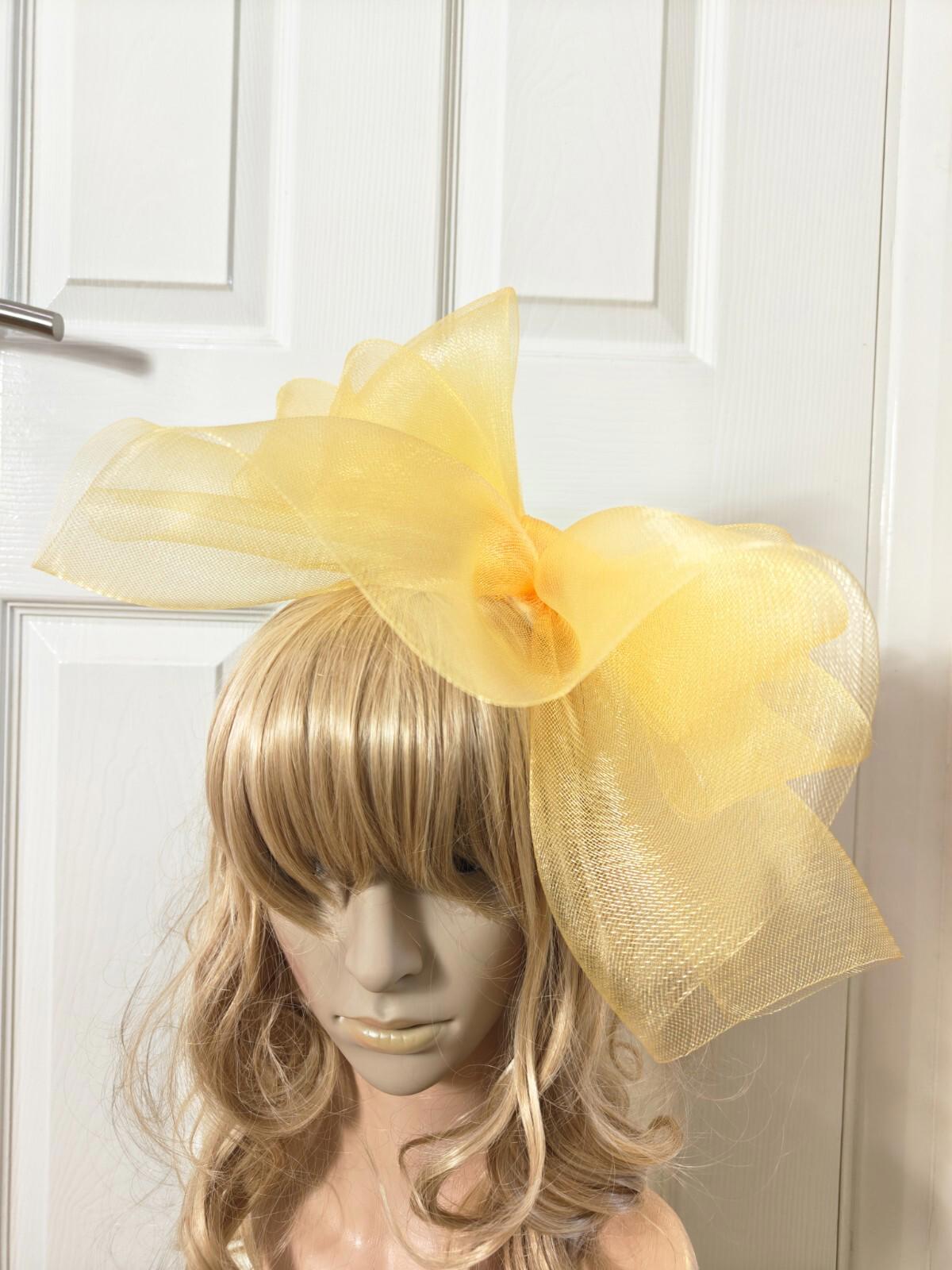 gold yellow fascinator millinery burlesque headband wedding hat ascot race