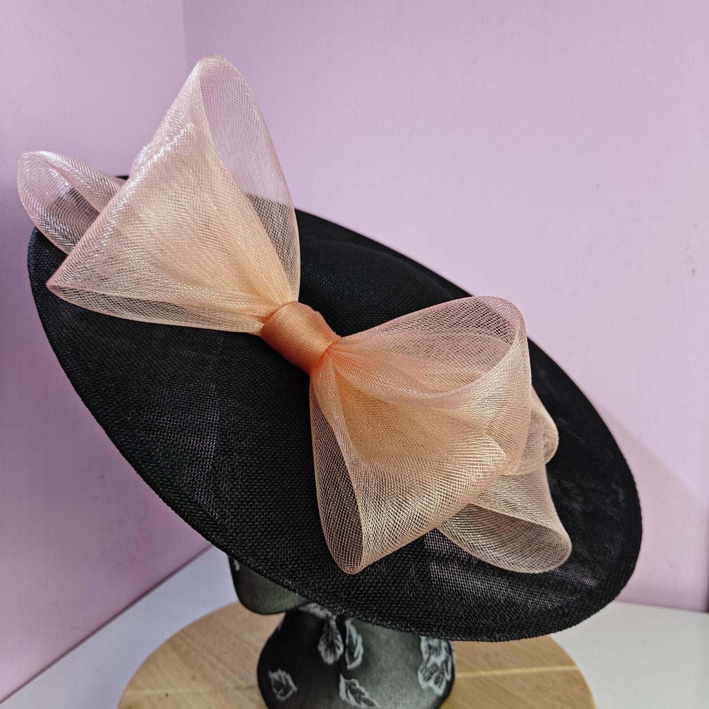 black peach large fascinator wedding hat  Kentucky Derby Royal Ascot bow