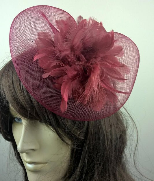 dark red feather fascinator millinery burlesque wedding hat bridal race ascot 1