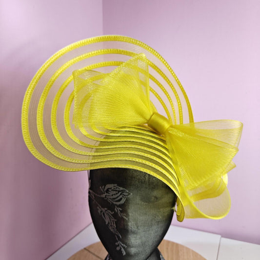 bright yellow bow fascinator millinery wedding hat Kentucky Derby Royal Ascot