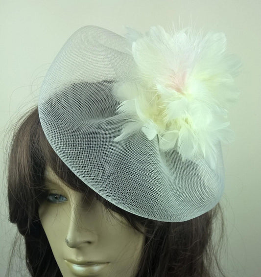 ivory feather fascinator millinery burlesque wedding hat bridal race ascot
