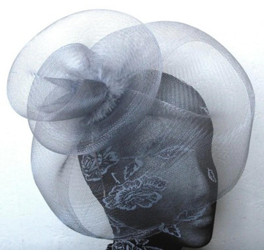 grey feather fascinator millinery burlesque headband wedding hat hair piece