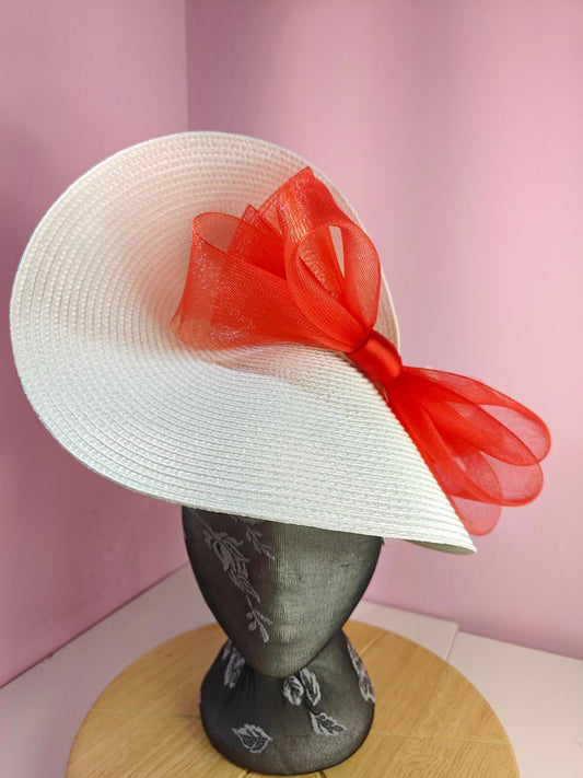 white red large straw fascinator wedding hat Kentucky Derby Royal Ascot