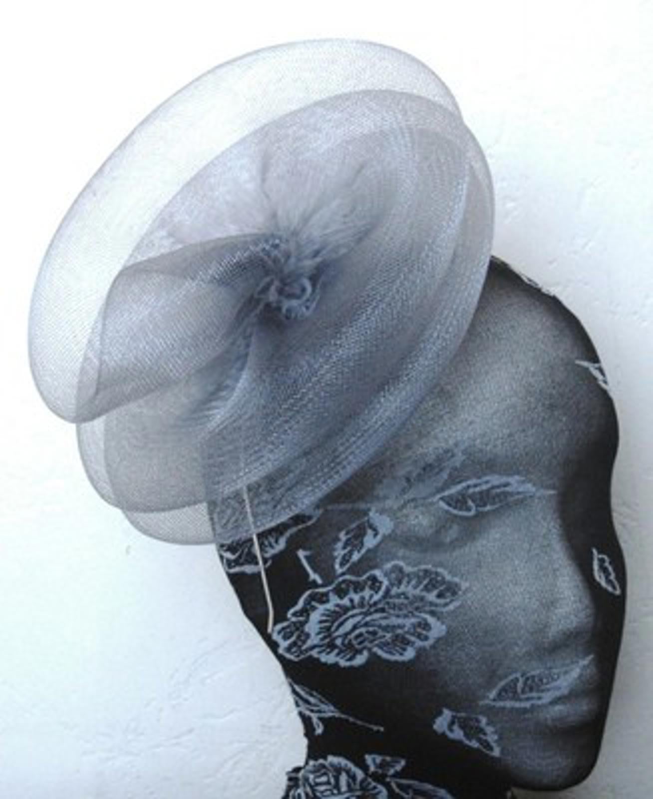 grey feather fascinator millinery burlesque headband wedding hat hair piece x