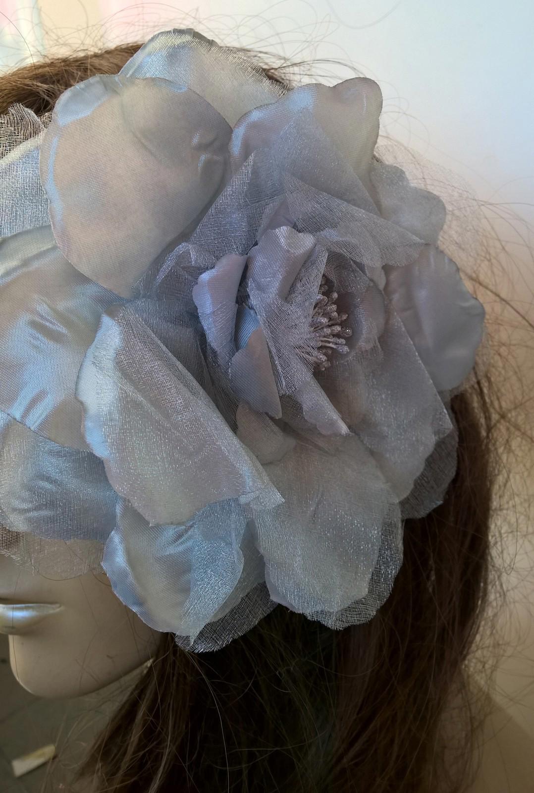 grey satin flower fascinator millinery burlesque wedding hat bridal race