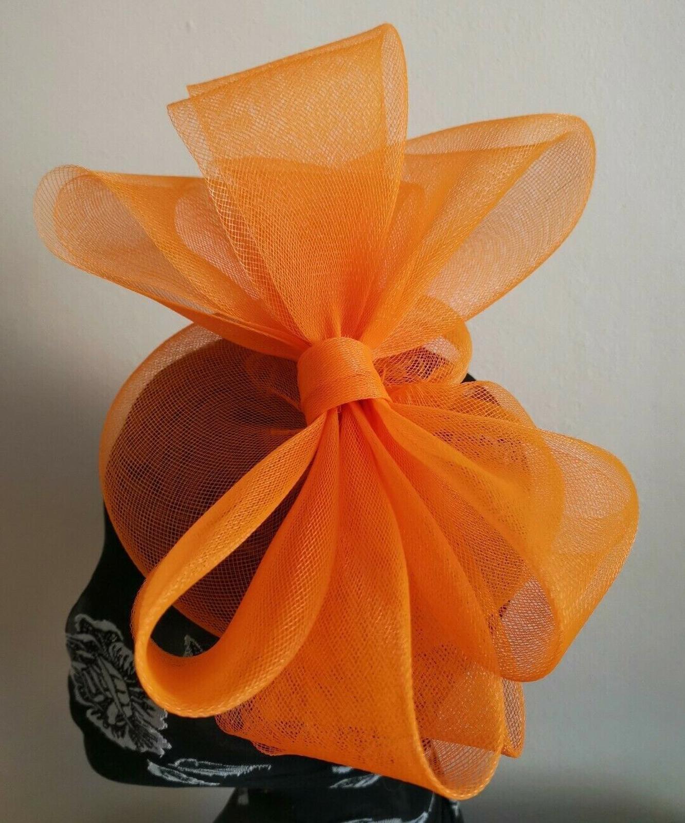 orange fascinator millinery burlesque wedding hat ascot race bridal British