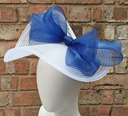 white dark blue bow crinoline fascinator millinery headband wedding hat party cosplay
