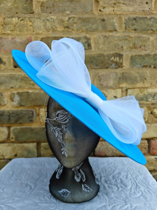 turquoise white large fascinator wedding hat  Kentucky Derby Royal Ascot bow