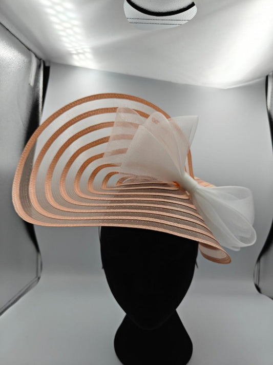 peach pink white bow straw fascinator millinery burlesque headband wedding hat