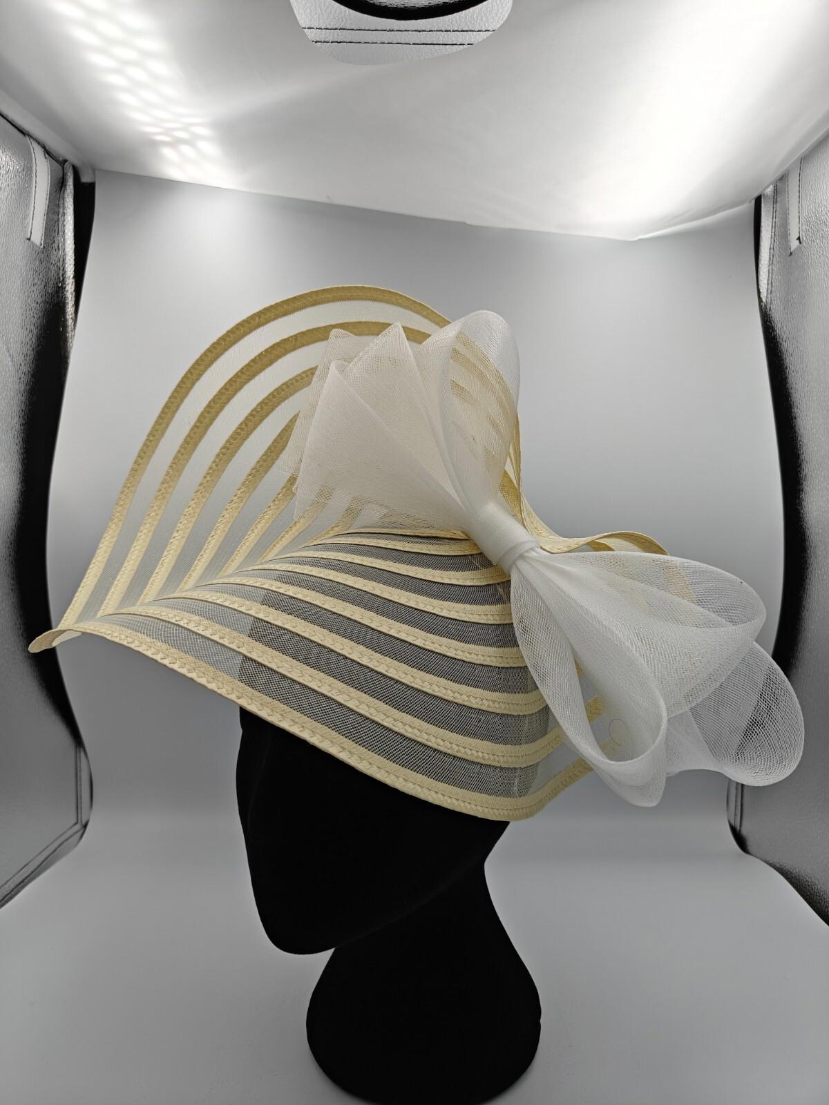 cream white bow straw fascinator millinery burlesque headband wedding hat