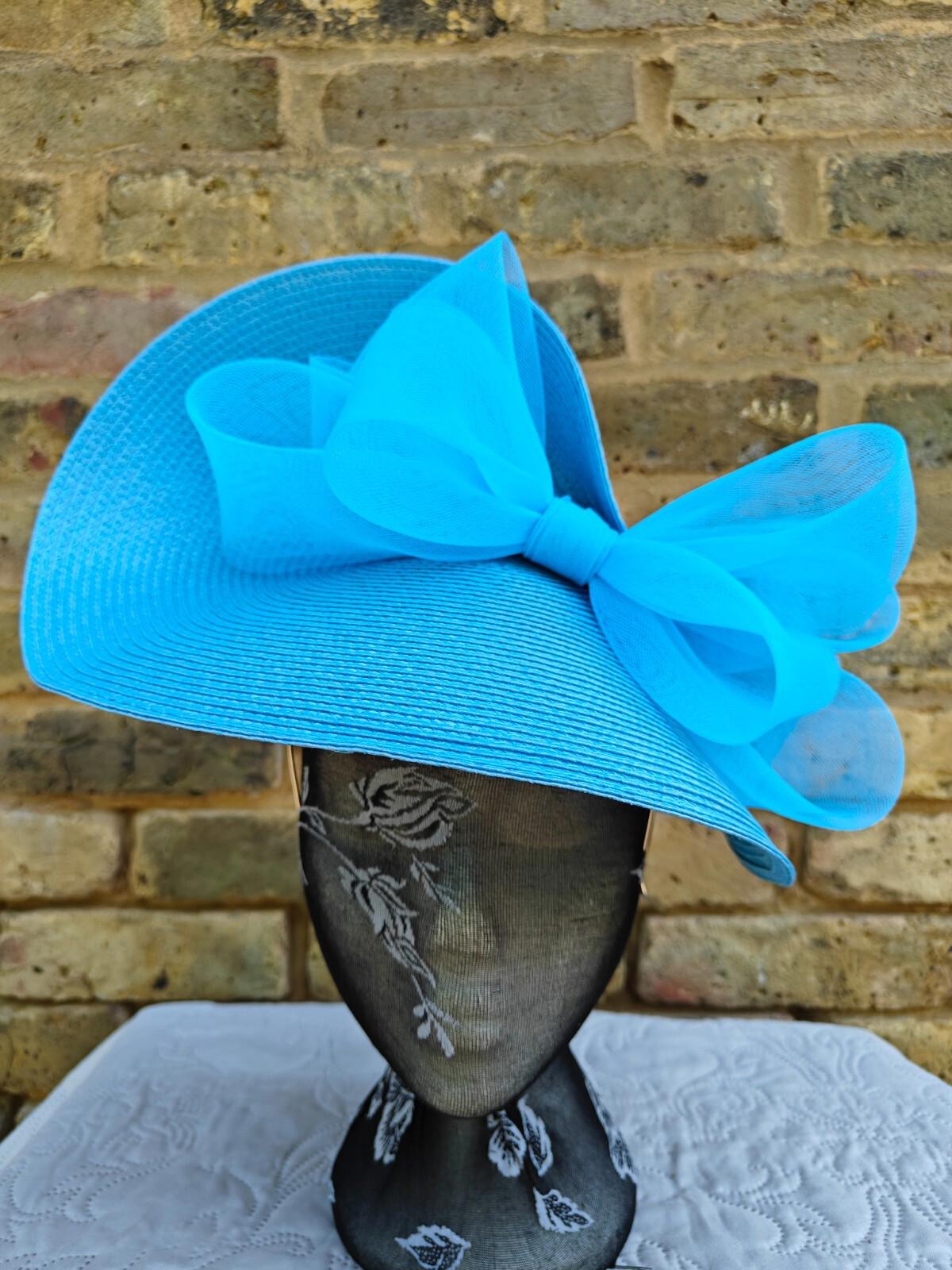 light blue large straw fascinator millinery headband wedding hat ascot