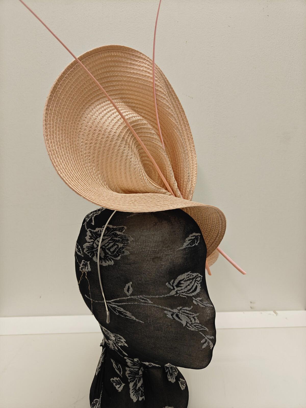 nude pink straw fascinator ostrich quill spine millinery headband wedding hat