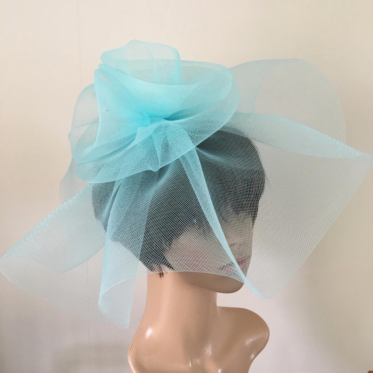 duck egg light pale baby blue feather headband fascinator millinery wedding