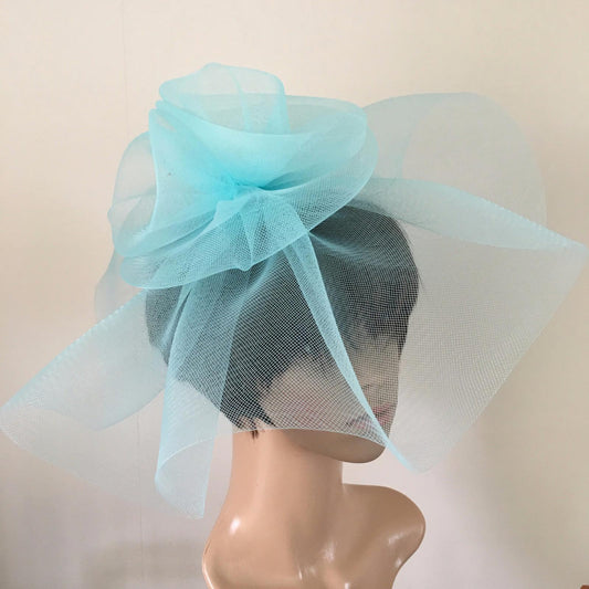 duck egg light pale baby blue feather headband fascinator millinery wedding