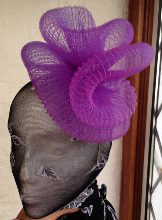 Purple fascinator millinery burlesque wedding hat hair piece ascot race bridal