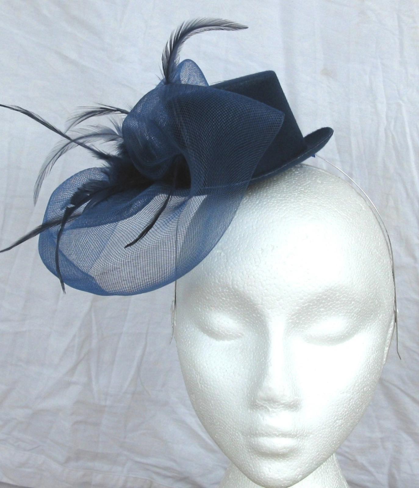 navy mini top hat fascinator feather headband wedding