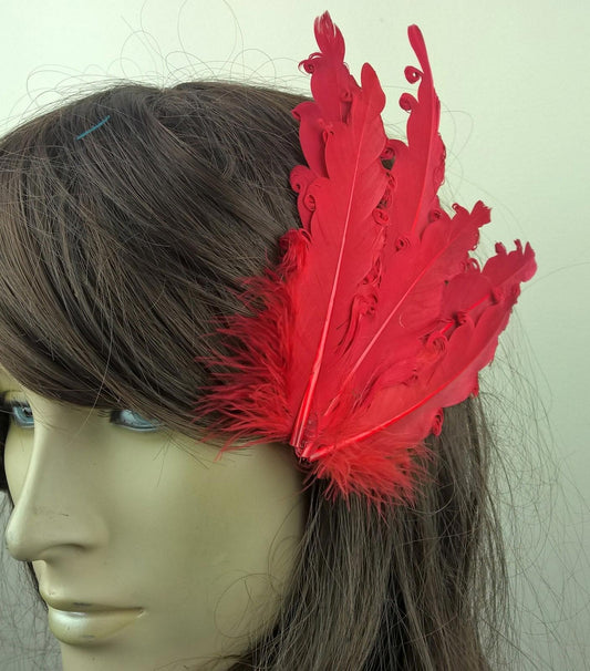 red feather fascinator millinery hair clip wedding piece ascot race dance