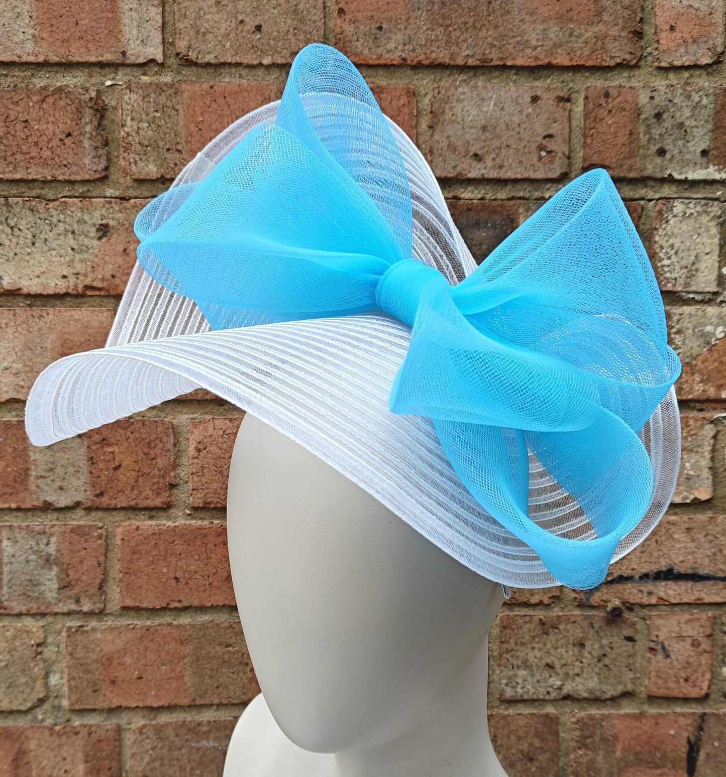 white turquoise bow crinoline fascinator millinery headband wedding hat ascot
