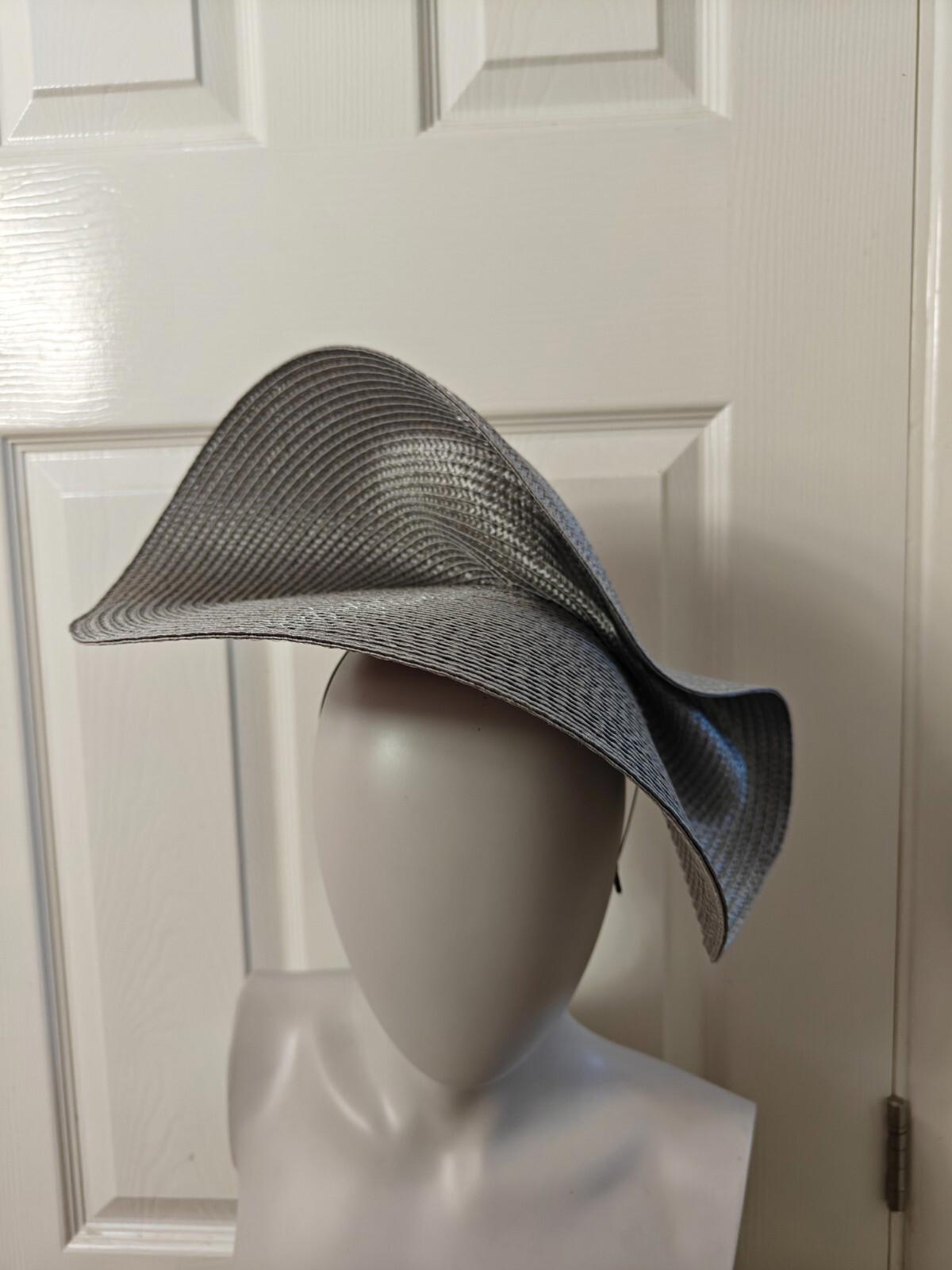 grey large straw fascinator millinery burlesque headband wedding hat