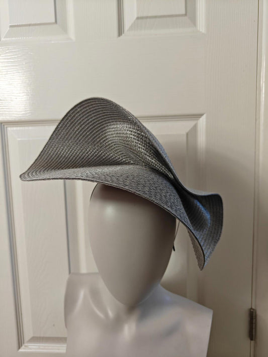 grey large straw fascinator millinery burlesque headband wedding hat