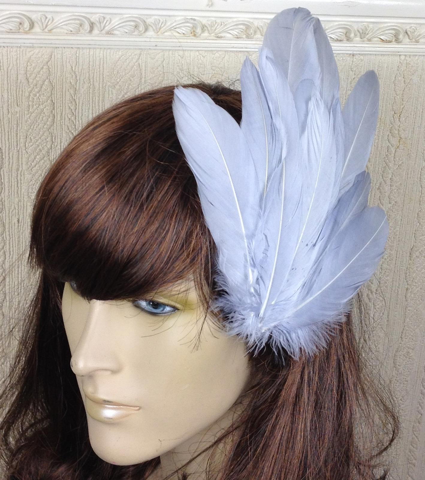 light grey feather fascinator millinery hair clip wedding piece ascot race