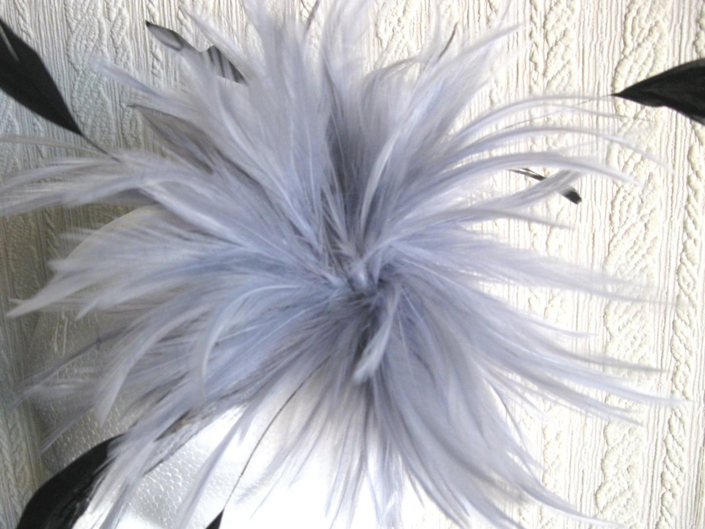 grey fascinator millinery feather brooch hair clip piece hat wedding race ascot