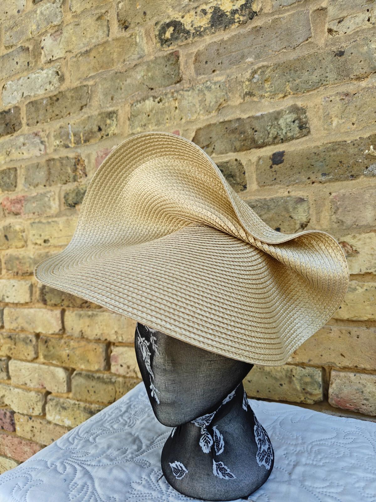 gold yellow large straw fascinator millinery headband wedding hat ascot