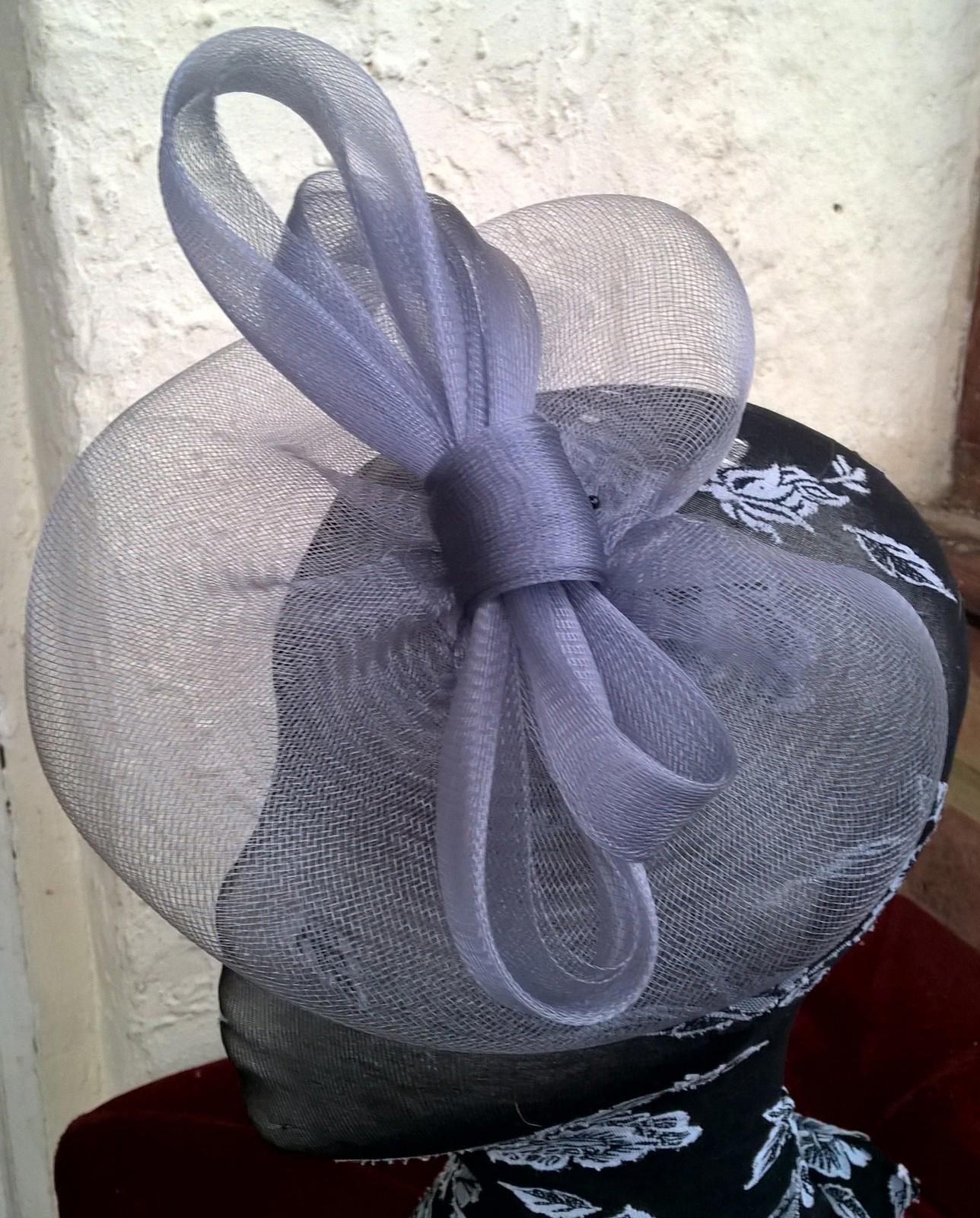 light grey fascinator millinery burlesque wedding hat ascot race bridal party