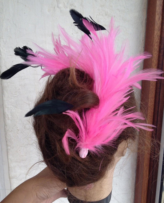 Pink feather comb fascinator millinery bridal wedding hat hair piece race