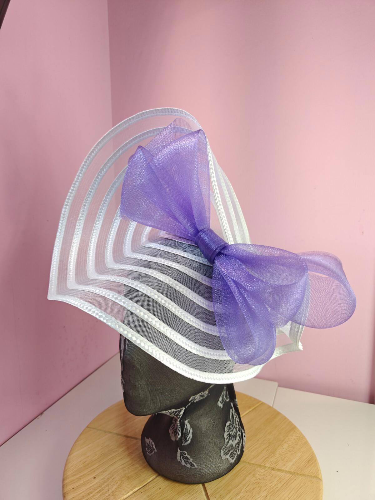 white lilac bow fascinator millinery wedding hat Kentucky Derby Royal Ascot