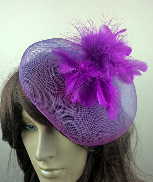purple feather fascinator millinery burlesque wedding hat bridal race ascot