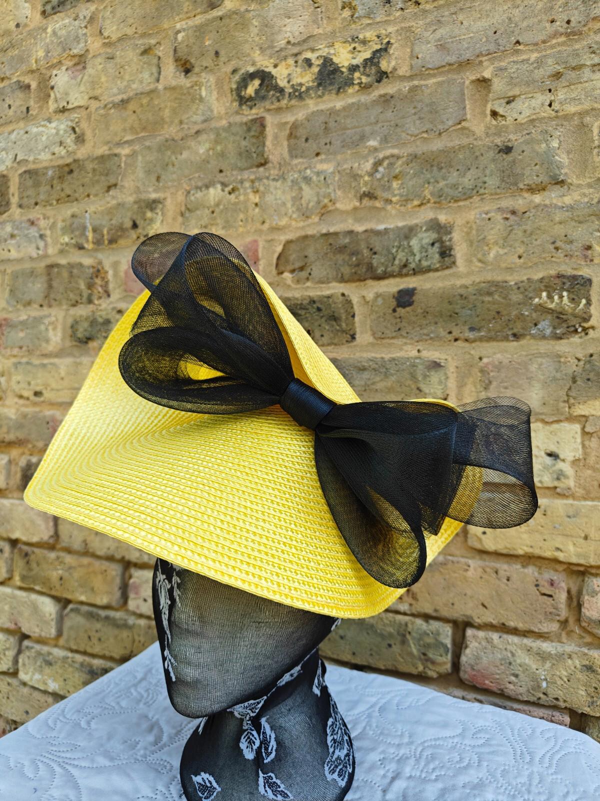 yellow black large straw fascinator millinery headband wedding hat ascot