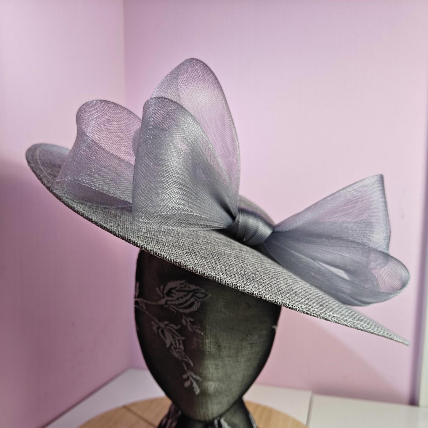 grey large fascinator wedding hat  Kentucky Derby Royal Ascot bow