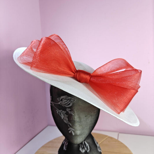 white red large fascinator wedding hat  Kentucky Derby Royal Ascot bow