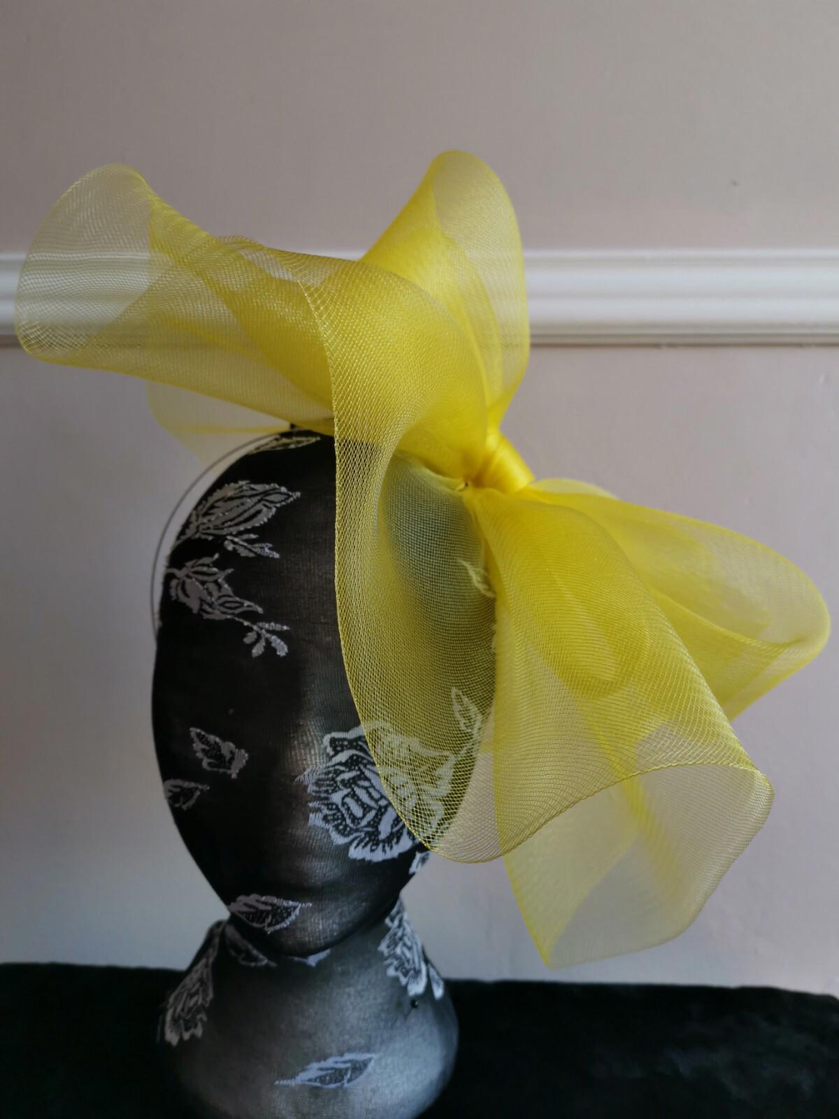 yellow fascinator millinery burlesque headband wedding hat hair piece ascot race